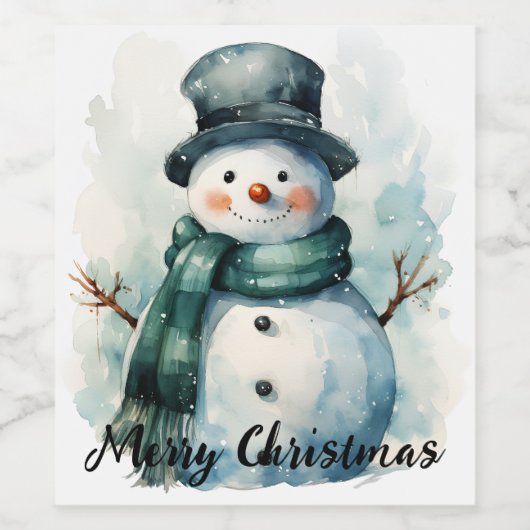 🎄 feestelijke sneeuwpop wijnlabel wijn etiket (Enkel label)