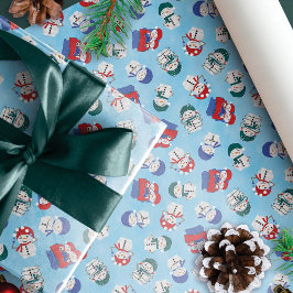 Feestelijke sneeuwpoppen Waterverf kerstpatroon Cadeaupapier