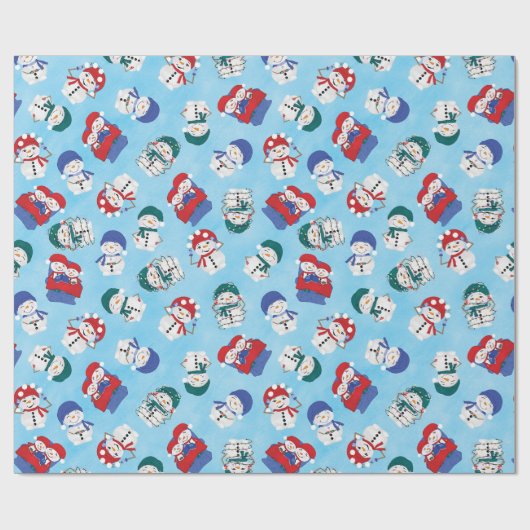 Feestelijke sneeuwpoppen Waterverf kerstpatroon Cadeaupapier (Vlak)