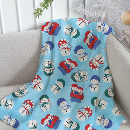 Feestelijke sneeuwpoppen Waterverf kerstpatroon Fleece Deken