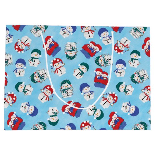 Feestelijke sneeuwpoppen Waterverf kerstpatroon Groot Cadeauzakje (Achterkant)