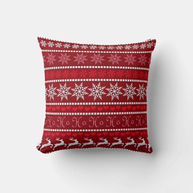 Feestelijke Sneeuwvlok en Rendier Ontwerp Kussen (Voorkant)