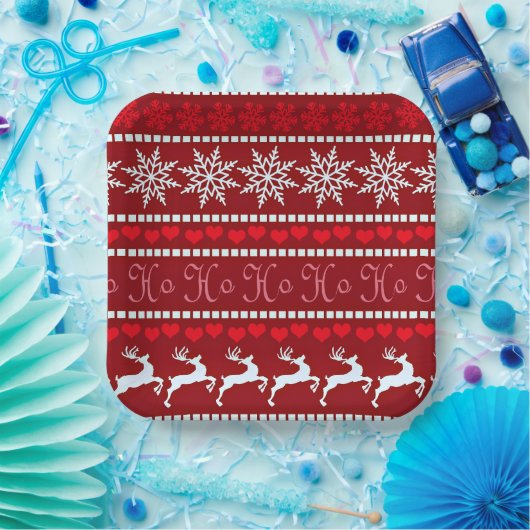 Feestelijke sneeuwvlok en rendierontwerp papieren bordje (Feest)