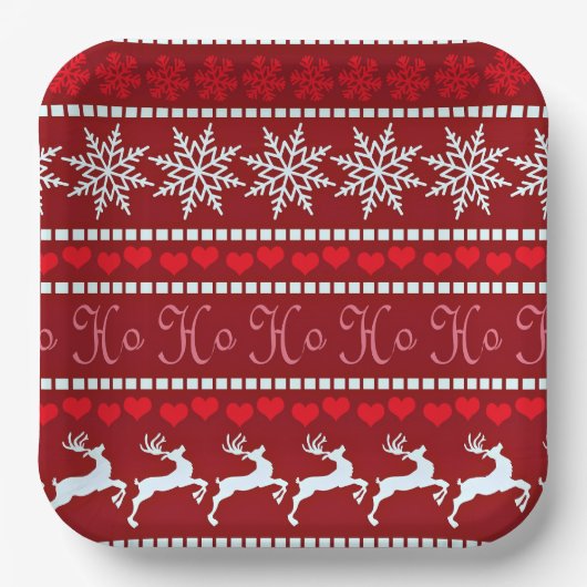 Feestelijke sneeuwvlok en rendierontwerp papieren bordje (Voorkant)