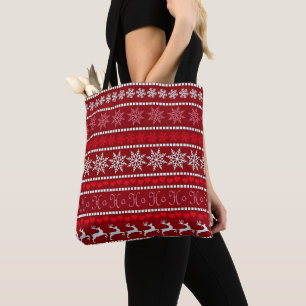 Feestelijke sneeuwvlok en rendierontwerp tote bag