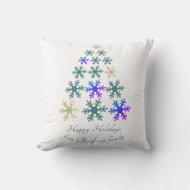 Feestelijke Sneeuwvlok Kerstboom Familie Vakantie Kussen (Voorkant)