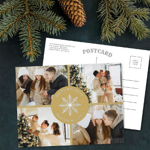 Feestelijke Sneeuwvlok Kerstmis 4 Foto Echt Folie Feestdagen Briefkaart