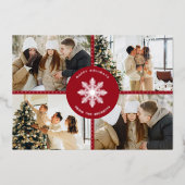 Feestelijke Sneeuwvlok Kerstmis 4 Foto Echt Folie Feestdagenkaart (Voorkant)