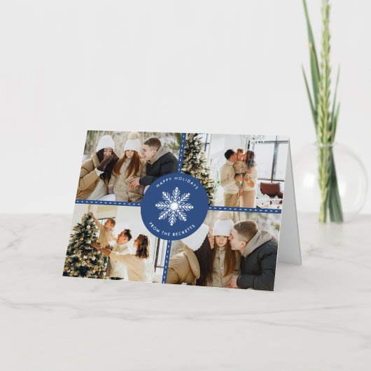 Feestelijke Sneeuwvlok Kerstmis 4 Foto Echt Folie Feestdagenkaart (Voorkant)