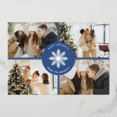 Feestelijke Sneeuwvlok Kerstmis 4 Foto Echt Folie Feestdagenkaart (Voorkant)