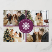 Feestelijke Sneeuwvlok Kerstmis 4 Foto Echt Folie Feestdagenkaart (Voorkant)