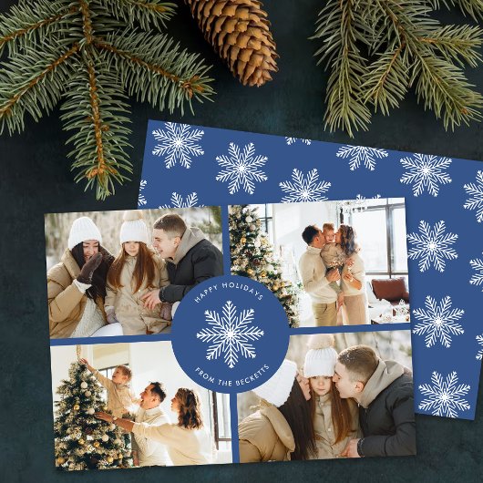 Feestelijke Sneeuwvlok Kerstmis 4 Foto Feestdagenkaart