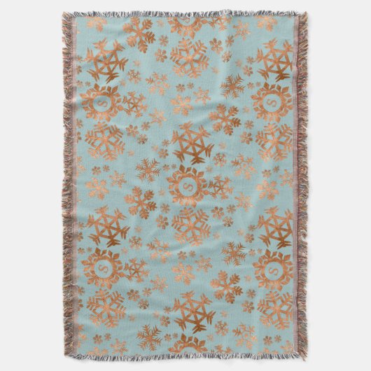 Feestelijke sneeuwvlok monogram blauw koper bruin deken (Voorkant Verticaal)