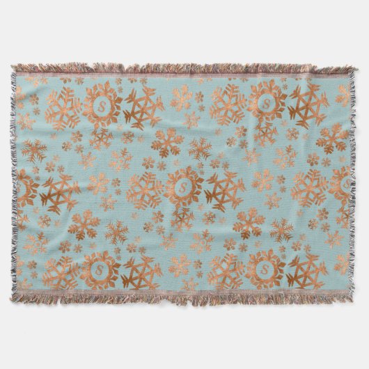 Feestelijke sneeuwvlok monogram blauw koper bruin deken (Voorkant)