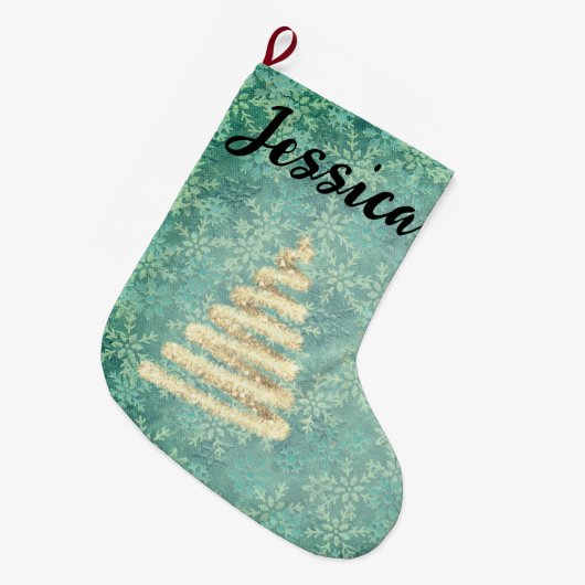 Feestelijke sneeuwvlokken Kerstboom gepersonalisee Grote Kerstsok (Voorkant (Hangend))