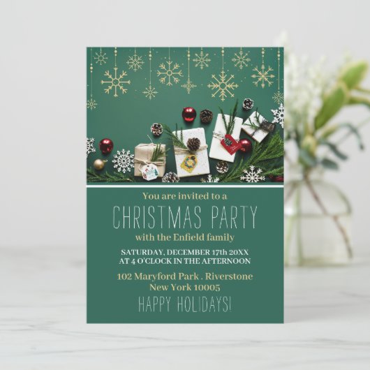 Feestelijke Sneeuwvlokken, Kerstfeest Uitnodiging (Staand voorkant)