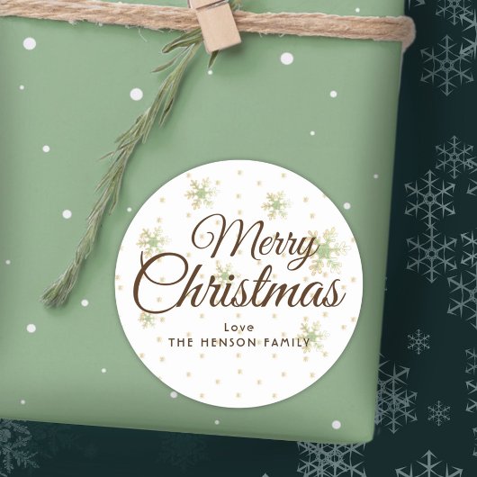 Feestelijke sneeuwvlokken Vrolijk Kerstscript Ronde Sticker