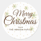 Feestelijke sneeuwvlokken Vrolijk Kerstscript Ronde Sticker (Voorkant)