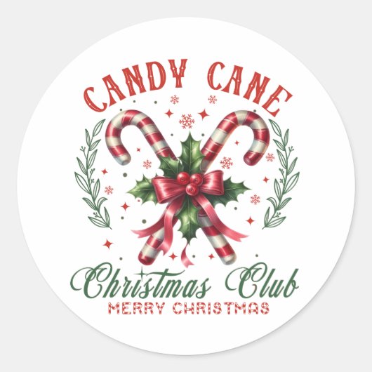 Feestelijke snoepriet kerstclub ronde sticker (Voorkant)