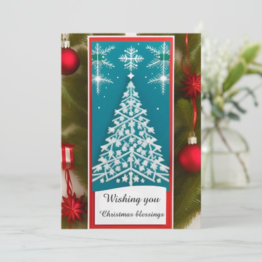 Feestelijke Snowflake Christmas Kaart (Staand voorkant)