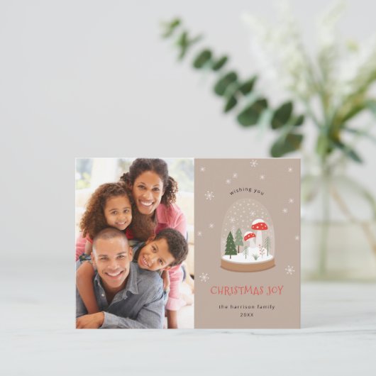Feestelijke Snowglobe Foto Kerstvreugde Feestdagenkaart (Staand voorkant)