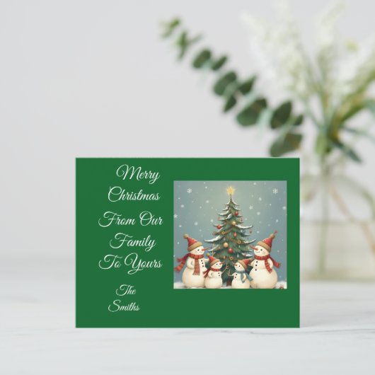 Feestelijke Snowman Familie Kerst Collectie Feestdagenkaart (Staand voorkant)