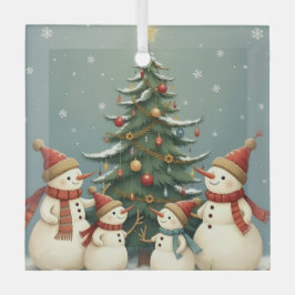 Feestelijke Snowman Familie Kerst Collectie Glas Ornament