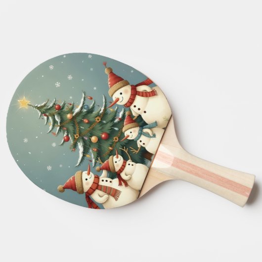 Feestelijke Snowman Familie Kerst Collectie Tafeltennisbatje (Zijkant)