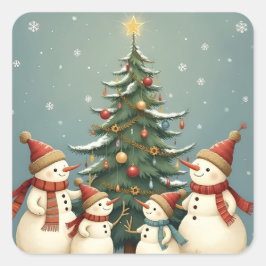 Feestelijke Snowman Familie Kerst Collectie Vierkante Sticker