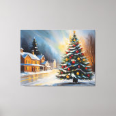 Feestelijke Snowy Cabin met kerstboom Canvas Afdruk (Voorkant)