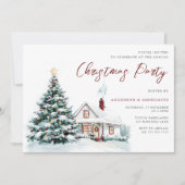 Feestelijke Snowy Christmas House & Tree kerstfees Kaart (Voorkant)