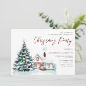 Feestelijke Snowy Christmas House & Tree kerstfees Kaart (Staand voorkant)