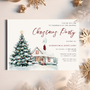 Feestelijke Snowy Christmas House & Tree kerstfees Kaart