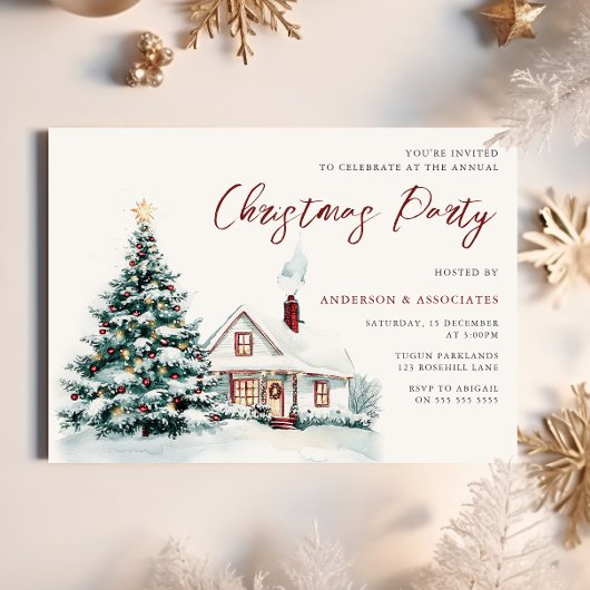 Feestelijke Snowy Christmas House & Tree kerstfees Kaart