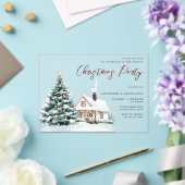 Feestelijke Snowy House & Tree kerstfeest Acryl Uitnodigingen (Insitu (Huwelijk))