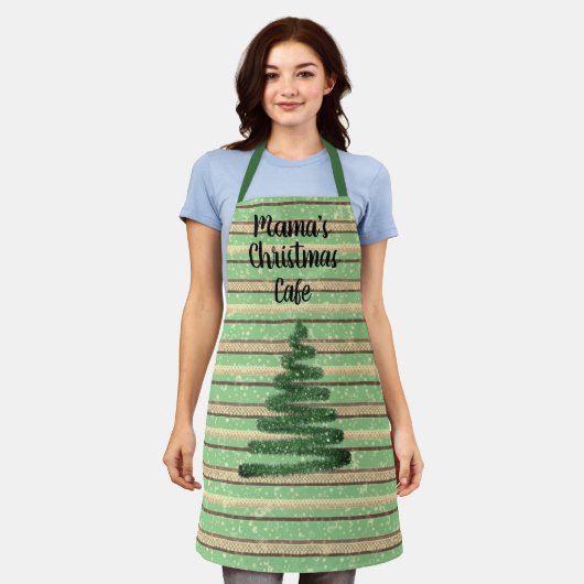 feestelijke snowy kerstboom gepanaliseerd schort (Gedragen)