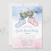 Feestelijke Sokken Floral Christmas Gender Reveal  Kaart (Voorkant)
