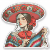 Feestelijke Sombrero & Sarape Retro Mariachi Mexic Sticker (Voorkant)
