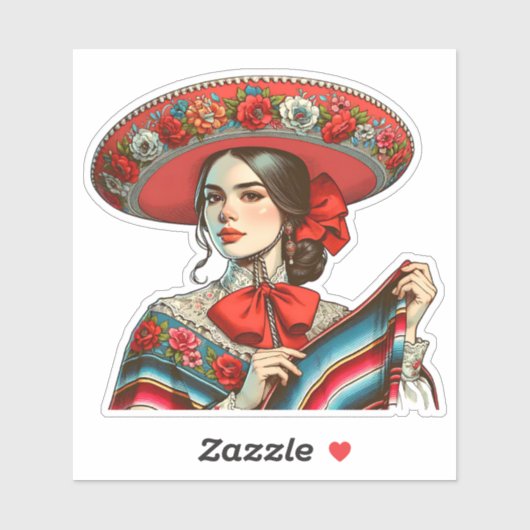 Feestelijke Sombrero & Sarape Retro Mariachi Mexic Sticker (Vel)