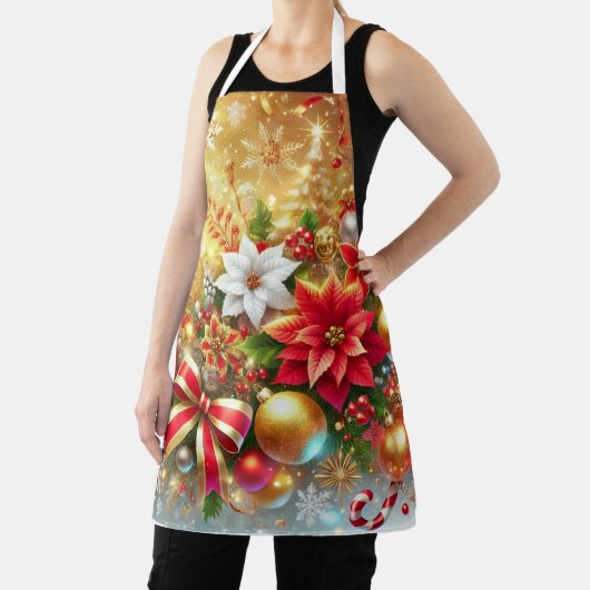 Feestelijke Sparkle Christmas Poinsettia Holiday M Schort (Insitu)