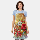 Feestelijke Sparkle Christmas Poinsettia Holiday M Schort (Gedragen)