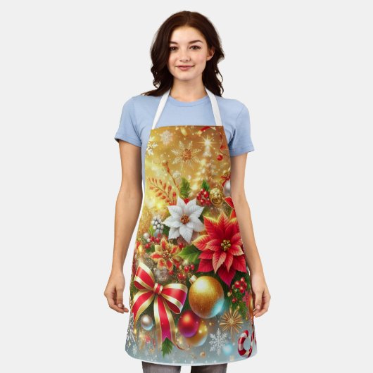 Feestelijke Sparkle Christmas Poinsettia Holiday M Schort (Gedragen)