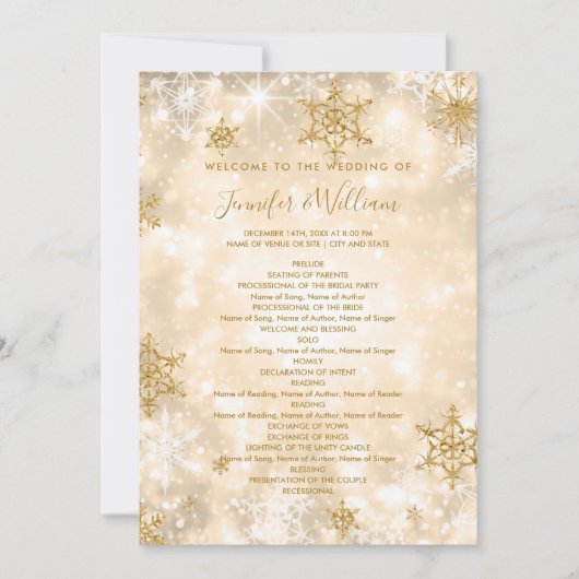 Feestelijke Sparkle Gold Winter Wedding Menu Progr Kaart (Voorkant)