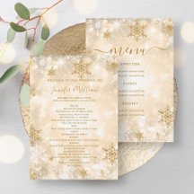 Feestelijke Sparkle Gold Winter Wedding Menu Progr