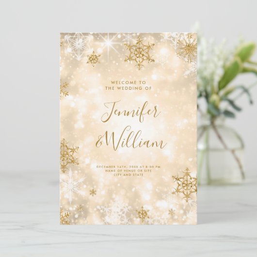 Feestelijke Sparkle Gold Winter Wedding Programma (Staand voorkant)