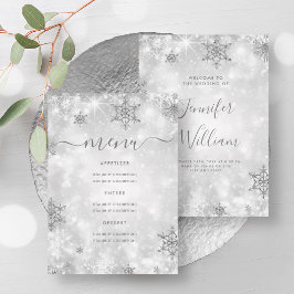 Feestelijke Sparkle Silver Winter Wedding Menu Kaart