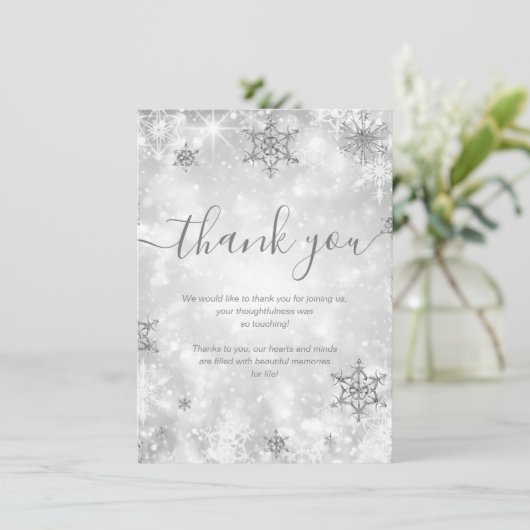 Feestelijke Sparkle Zilveren Winter Wedding Bedank Kaart (Staand voorkant)