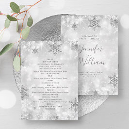 Feestelijke Sparkle Zilveren Winter Wedding Progra Kaart