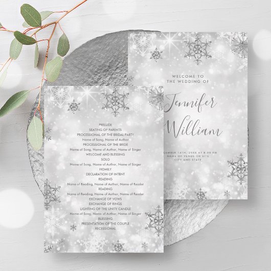 Feestelijke Sparkle Zilveren Winter Wedding Progra Kaart