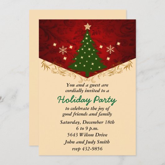 Feestelijke Sparkling Tree kerstfeest uitnodiging (Voorkant / Achterkant)